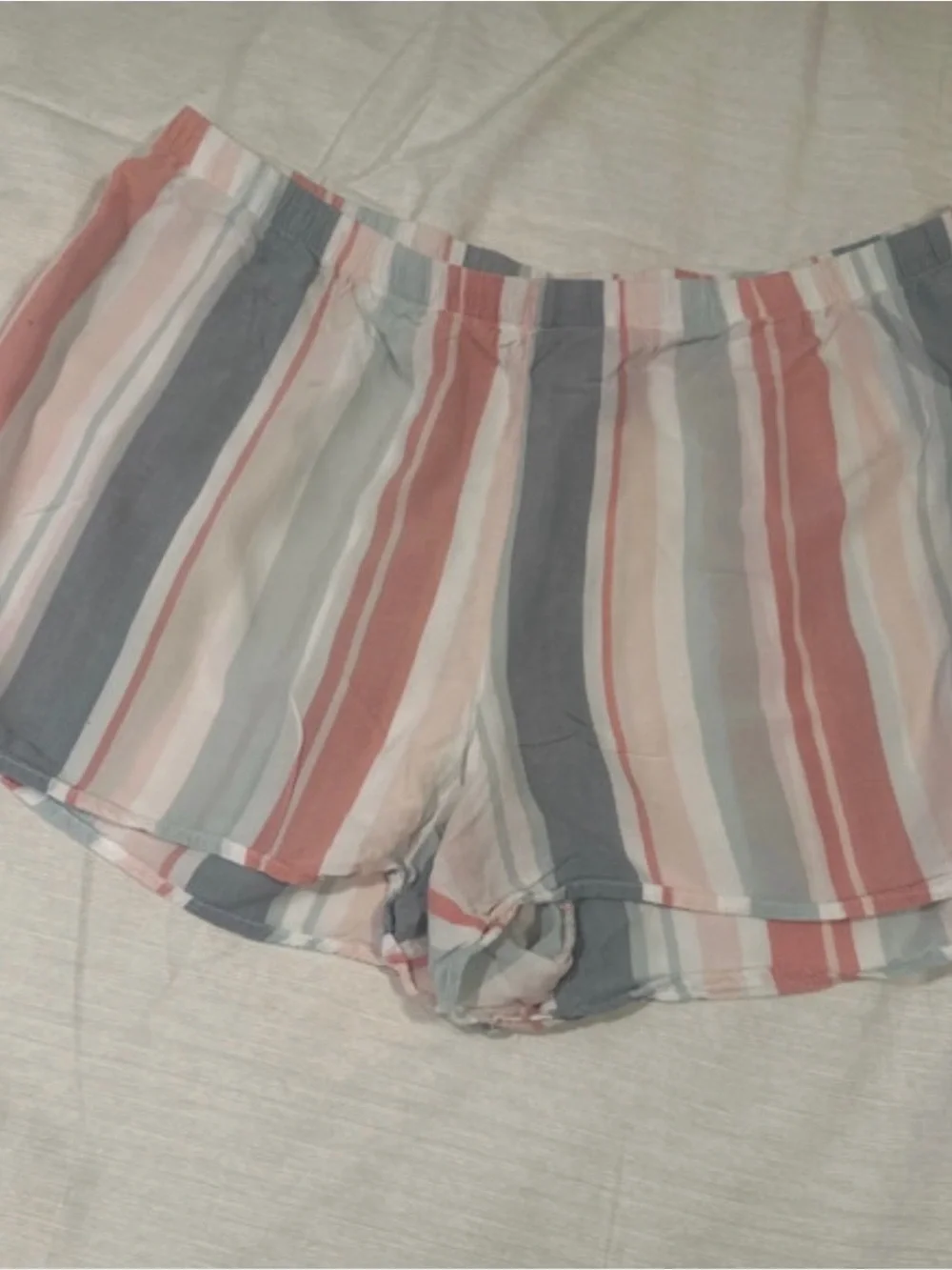 Ambrielle Pastel Vertical Stripe Sleep Shorts in Blue, Pink & Gray